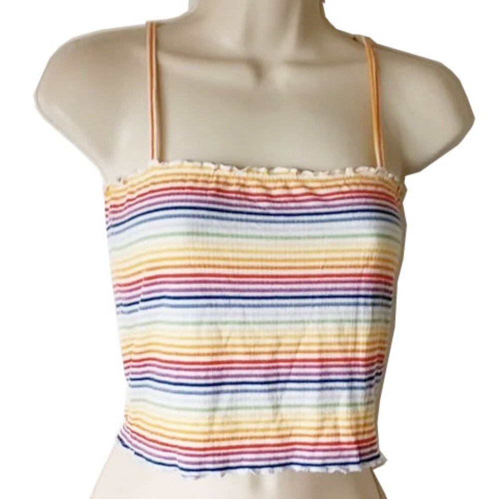 *50off3* Pac Sun Basics Lettuce Edge Rainbow Crop Top S